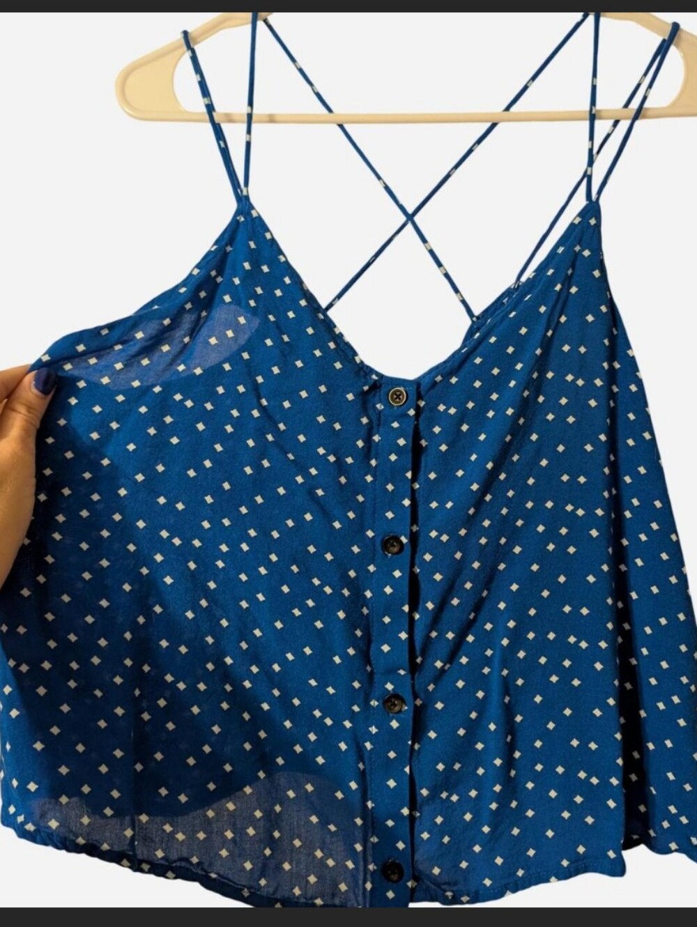 Hurley Royal Blue & White Diamond Strappy Cami Beach Tank Top, Size M